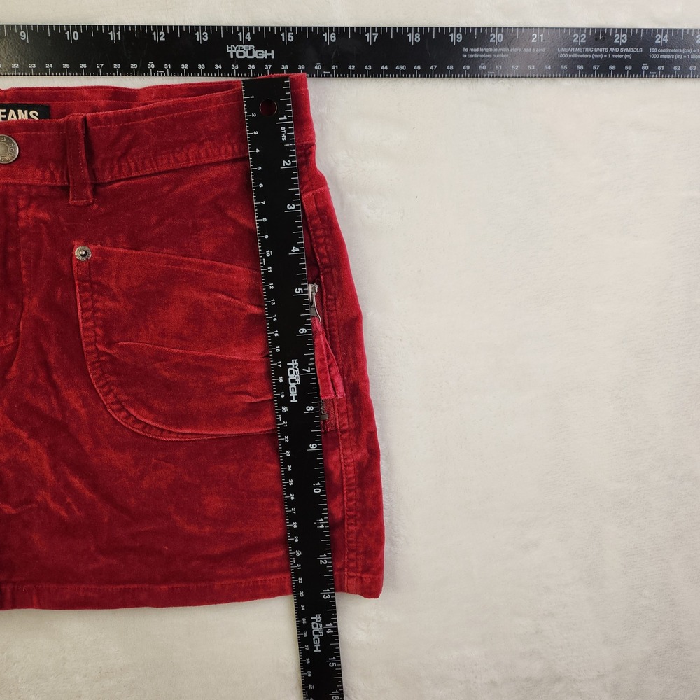 Vintage 90s Guess Velour Micro Mini Skirt Womens 27 Red Cargo Utility Whimsigoth - Picture 12 of 13